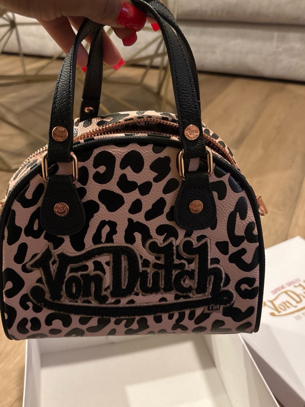 Von Dutch Pink & Black Leopard Dome Satchel - Picture 5 of 5